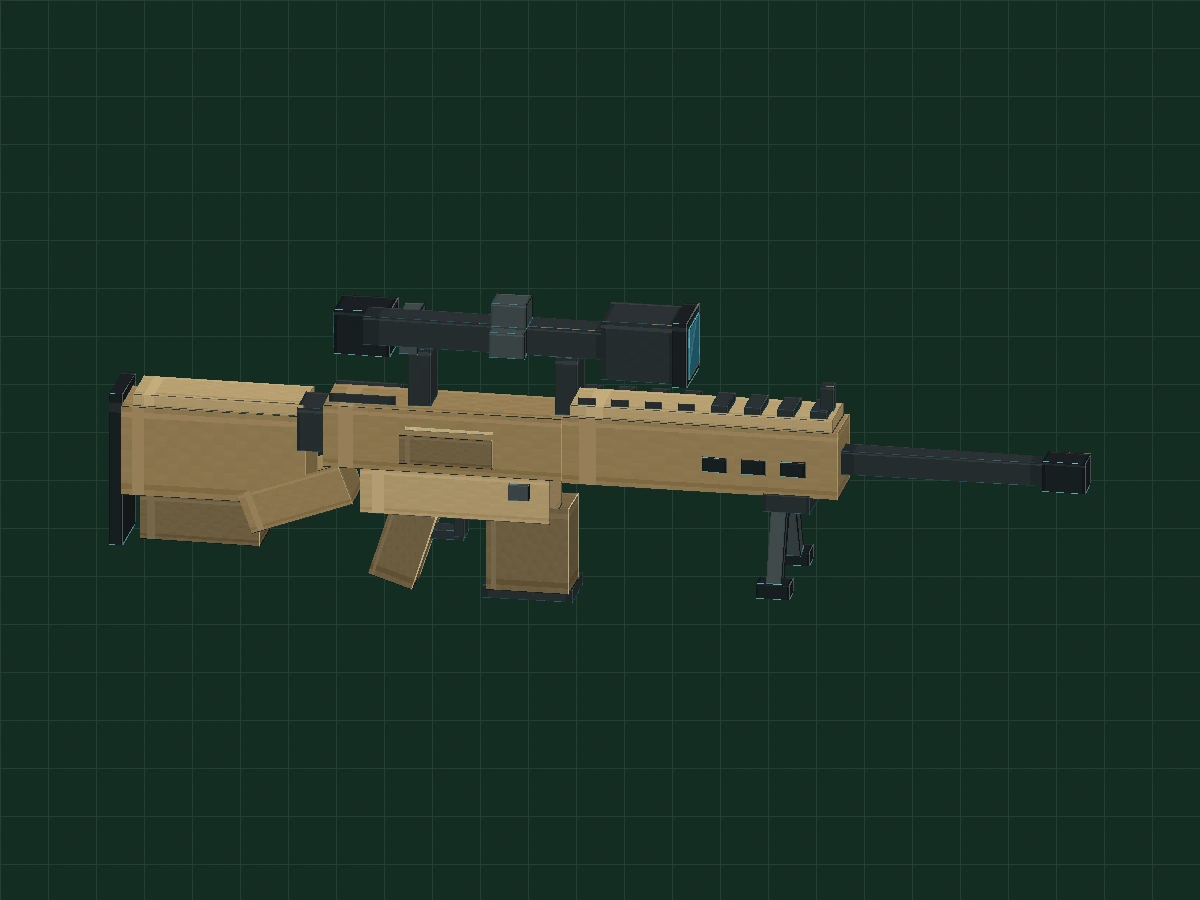 M110 block game props with sand color body, dark gray details and blue-green lenses