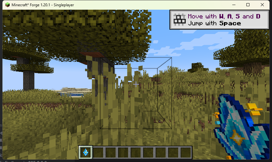 Minecraft 1.20.1 Forge 开发世界中玩家手持自定义星辉水晶，快捷栏第一格显示同一贴图