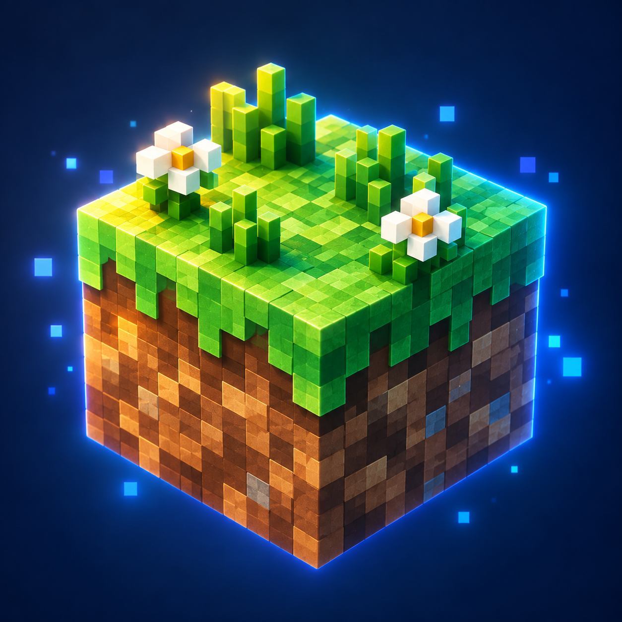 An illustration of the world of squares in grass.