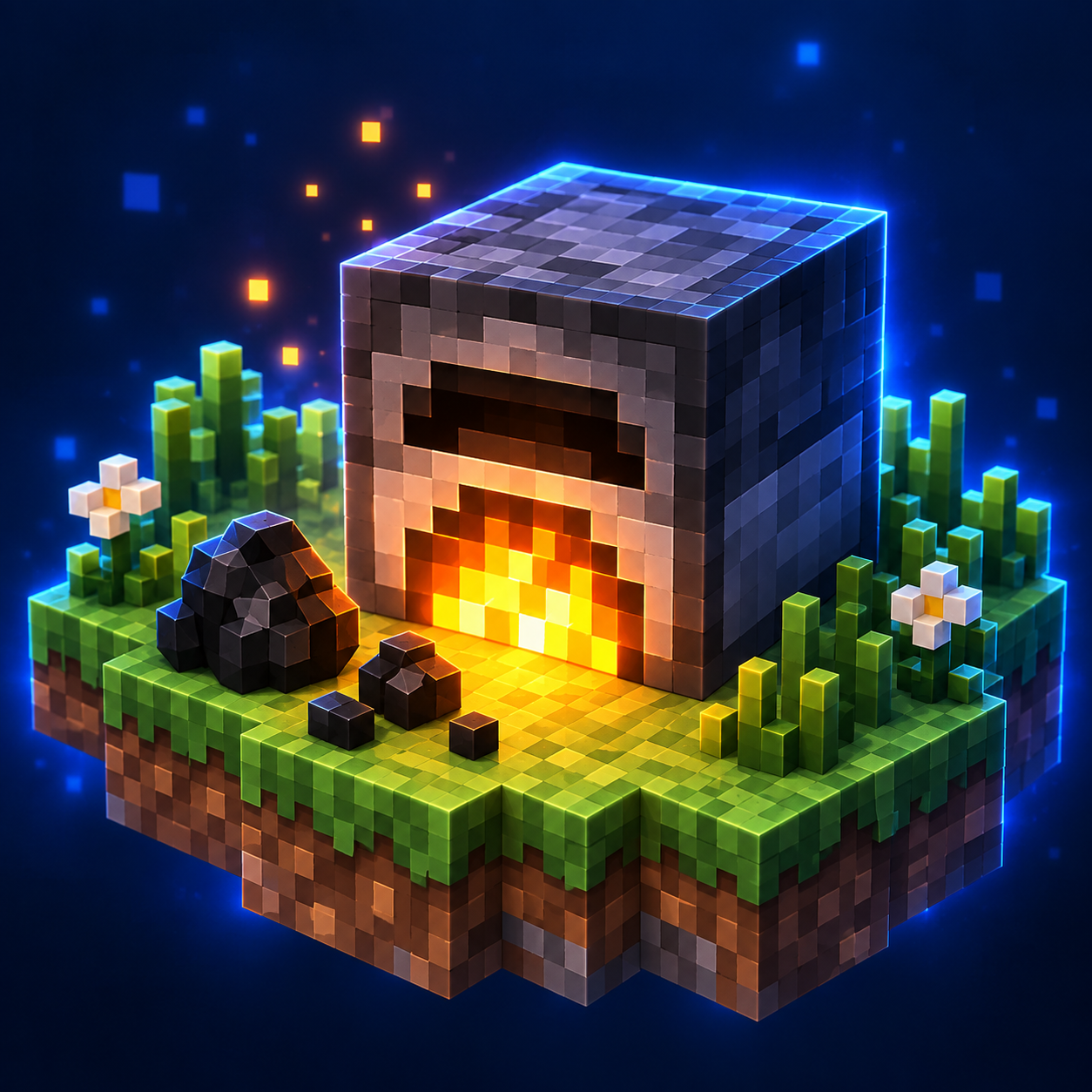The block world illustration of the furnace
