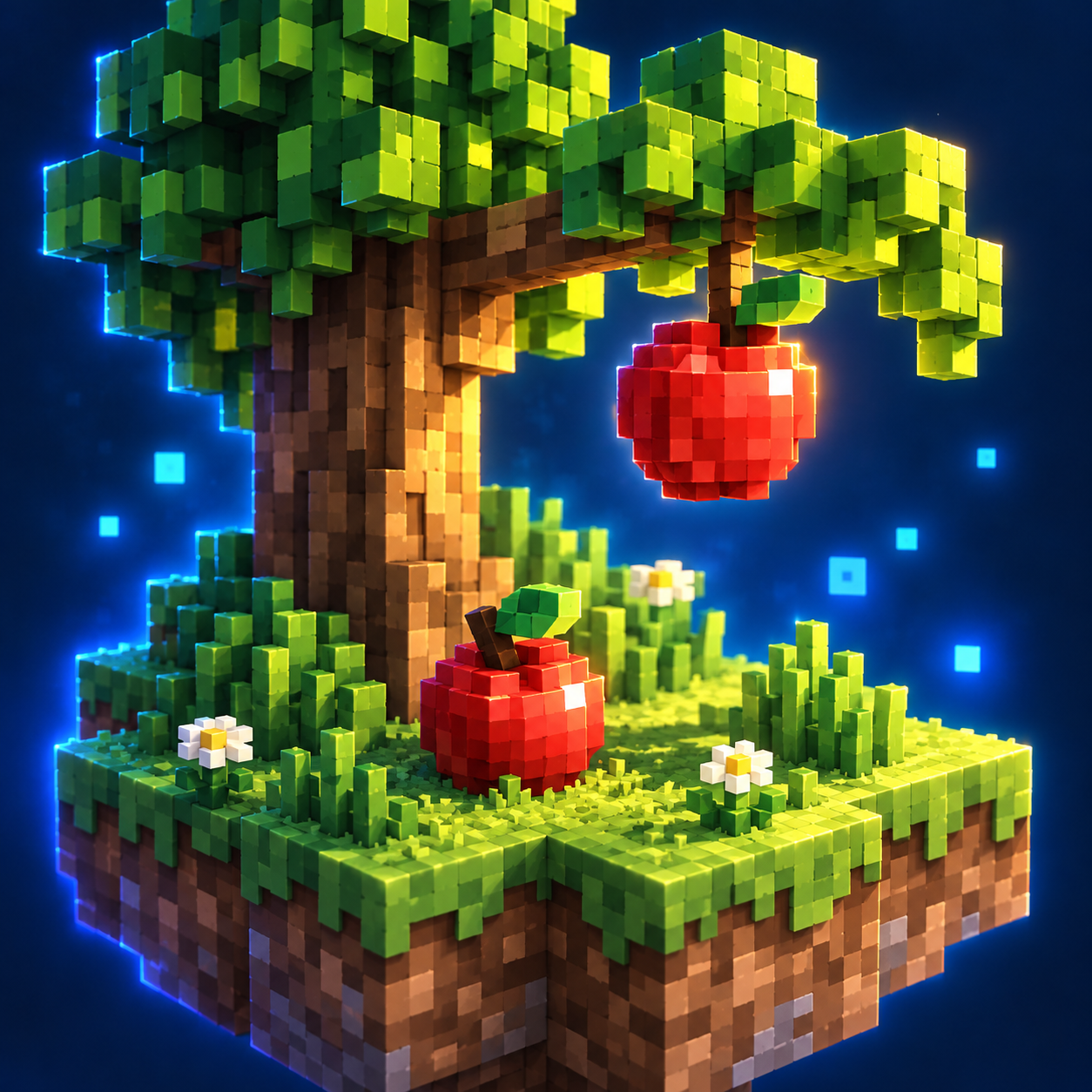 An apple's square world illustration.