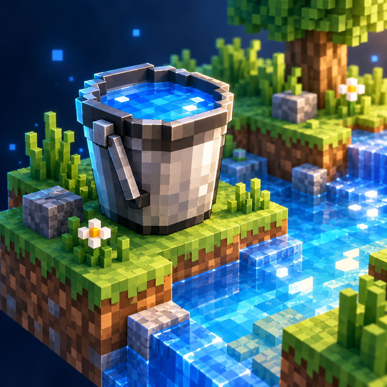 Bucket block world illustration