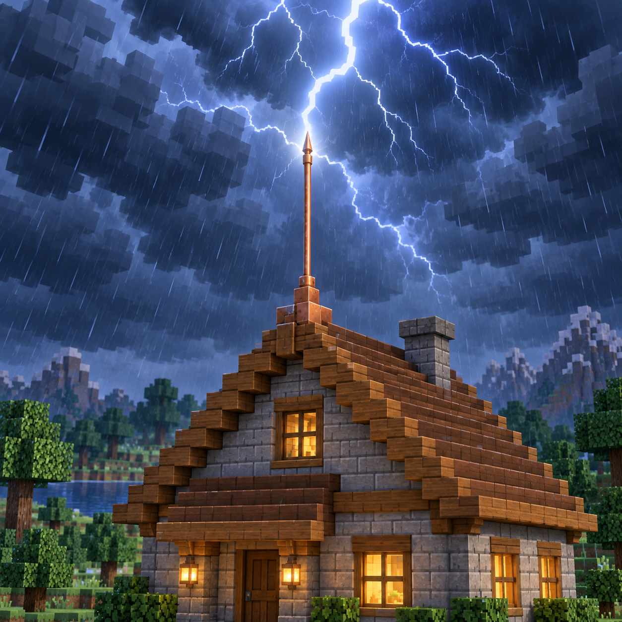 An illustration of the square world from a lightning rod.