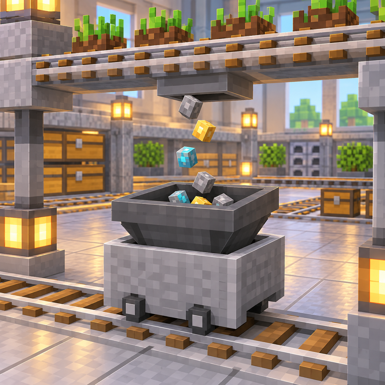 An illustration of the square world of a funnel mine.
