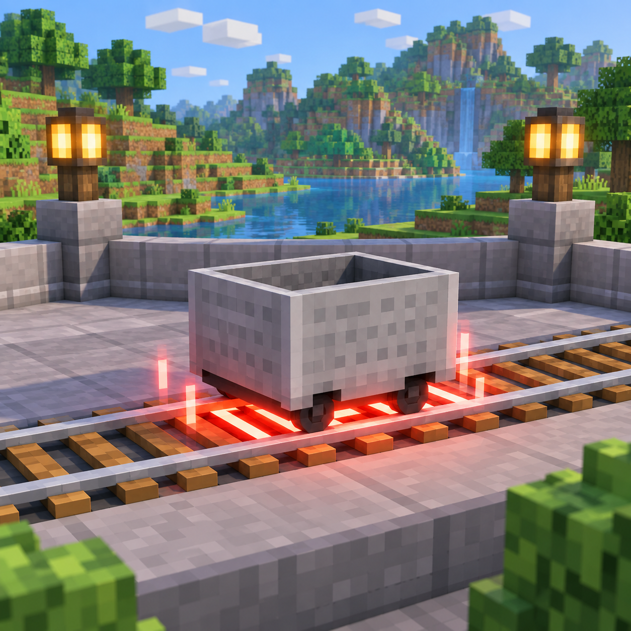Illustration of a block world with activated rails
