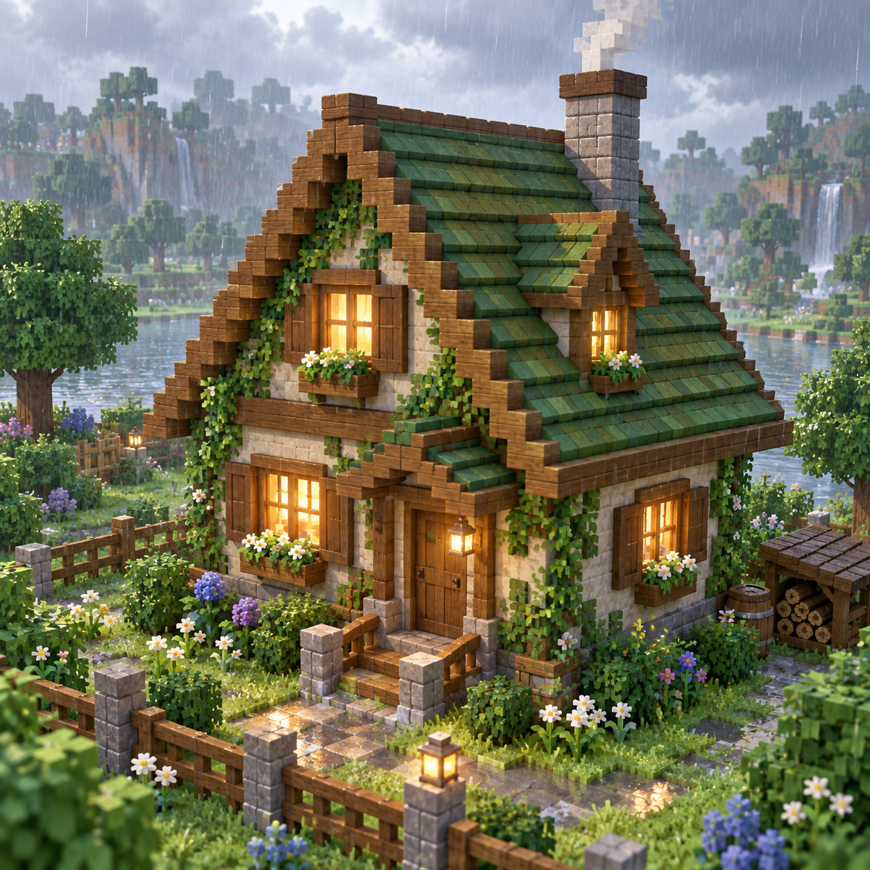 Rooftop cube world illustration