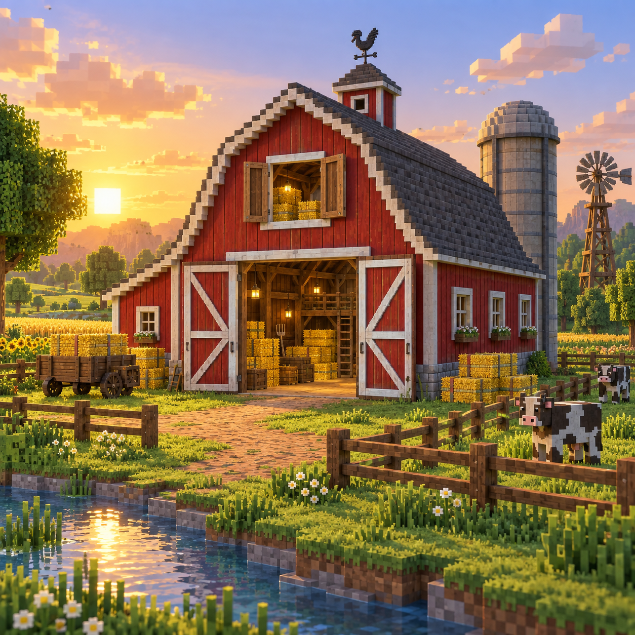 An illustration of the world of diamonds in a barn.