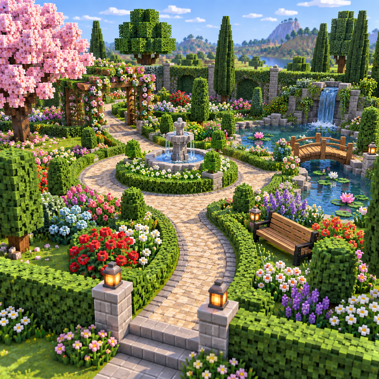 An illustration of the square world in the garden.