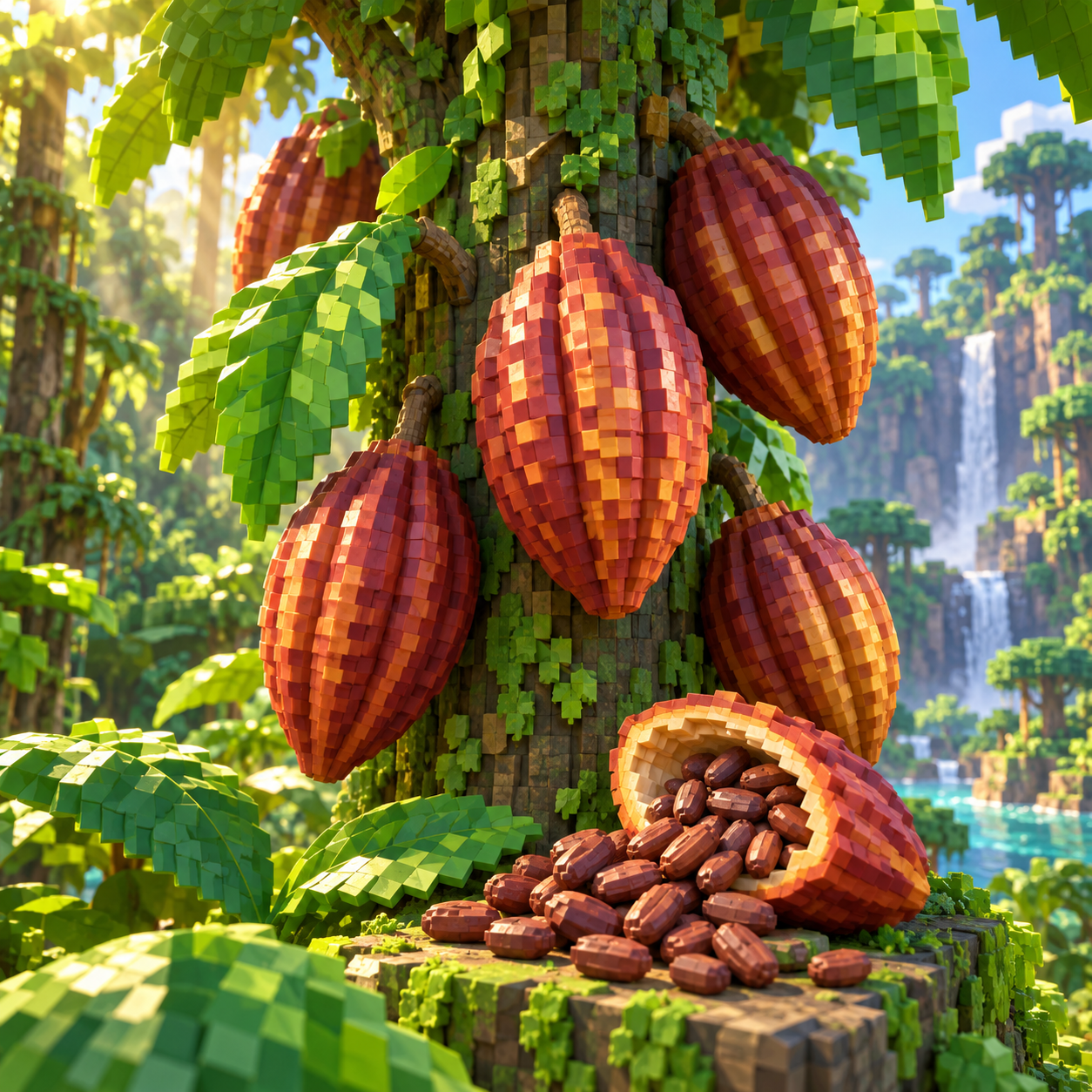 Cocoa beans block world illustration