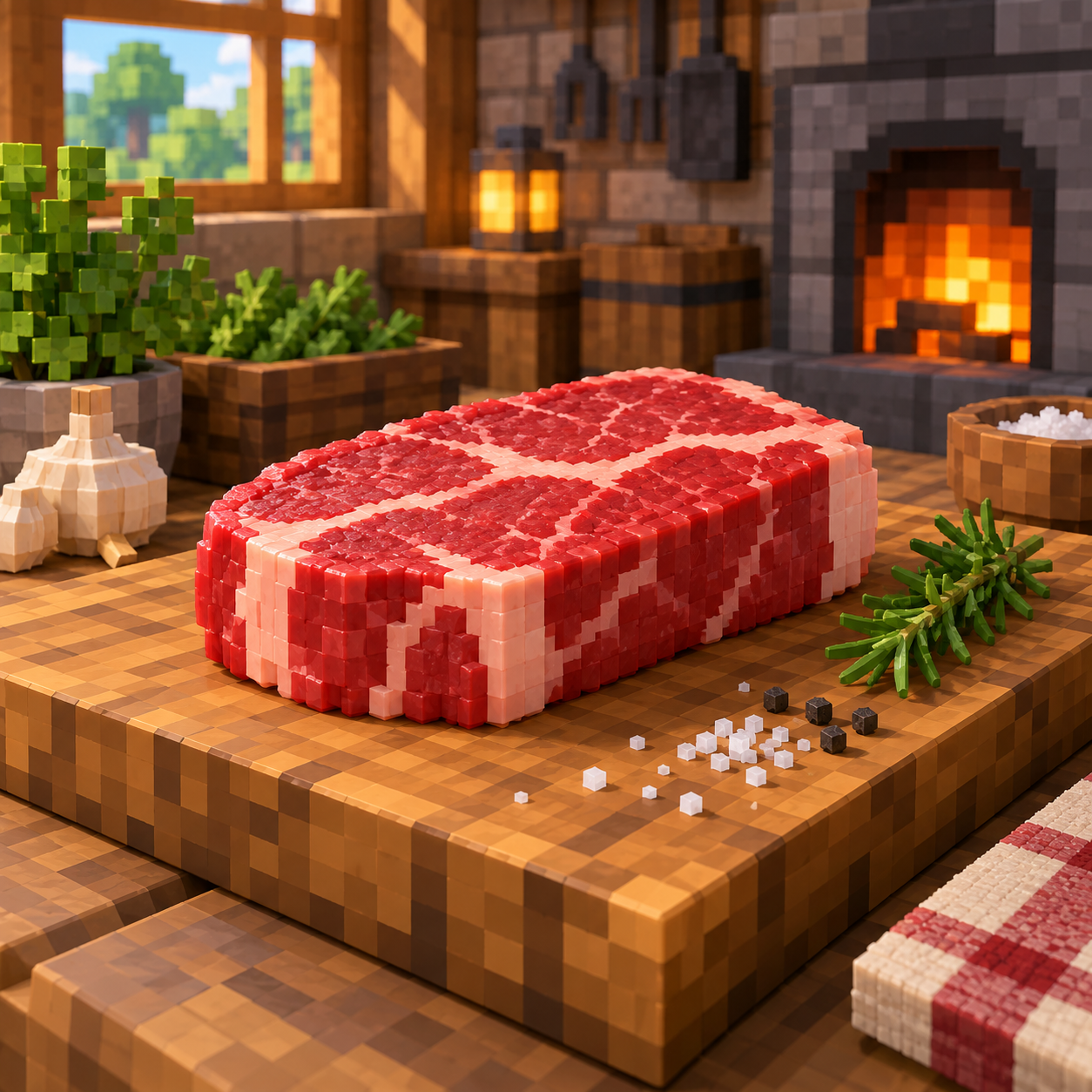 Illustration of the cube world of raw beef