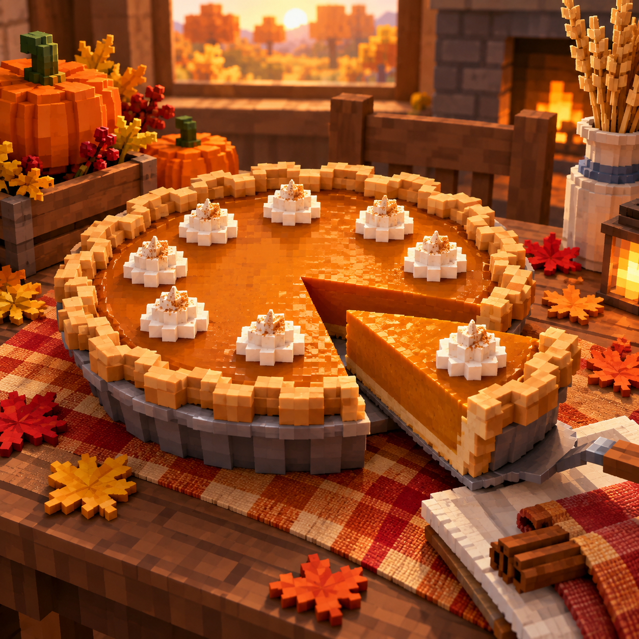 Illustration of the cube world of pumpkin pie