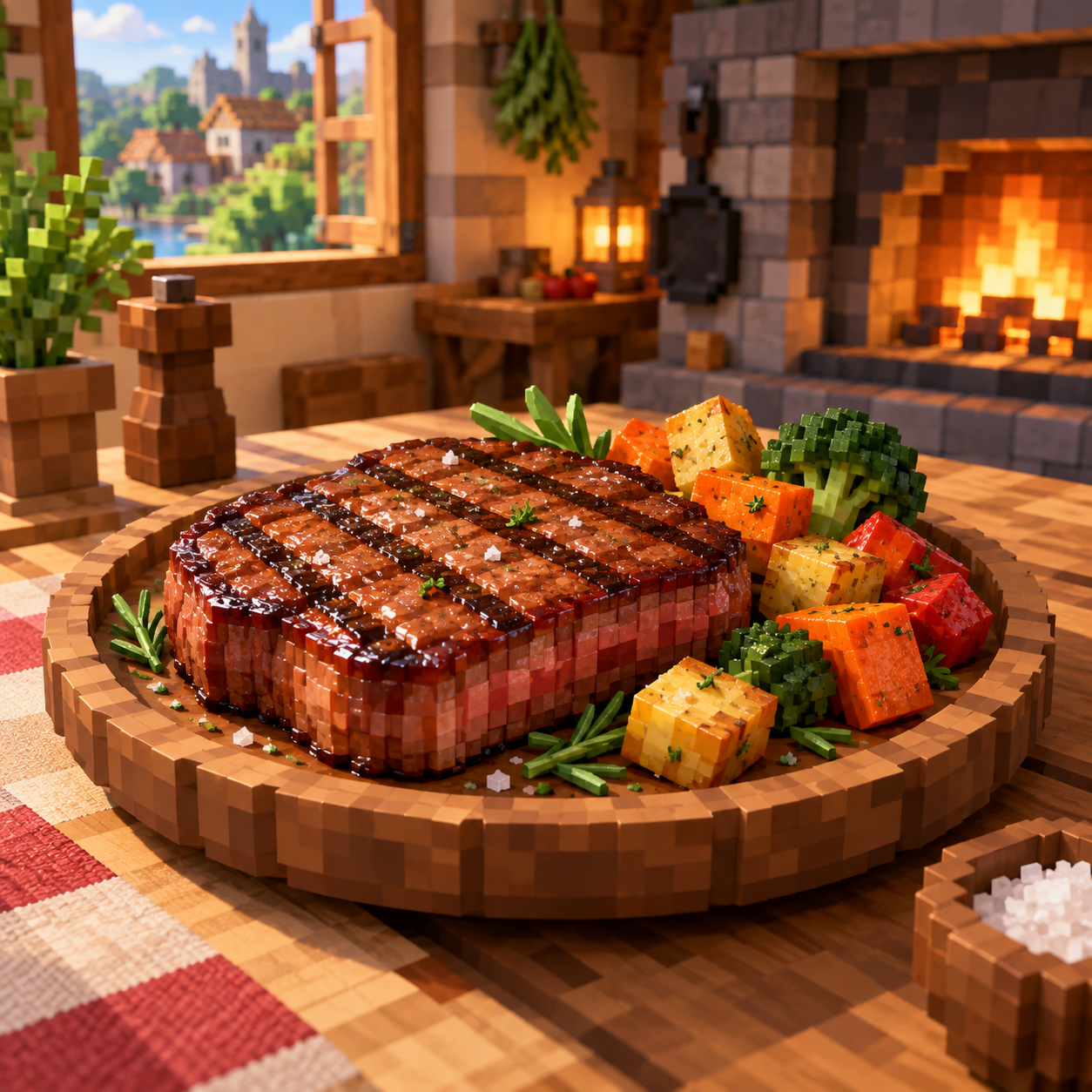 Steak cube world illustration