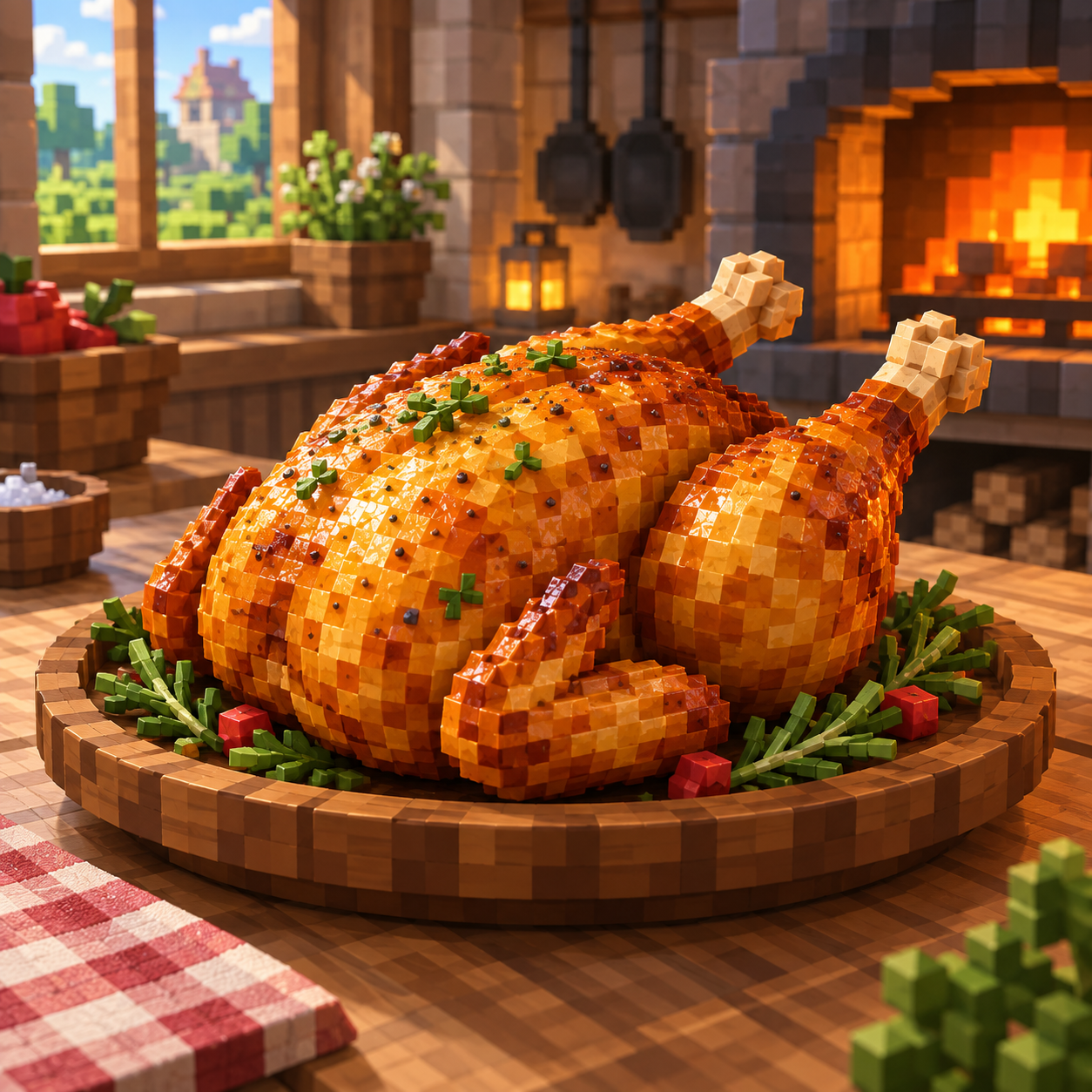 Illustration of the cube world of cooked chicken