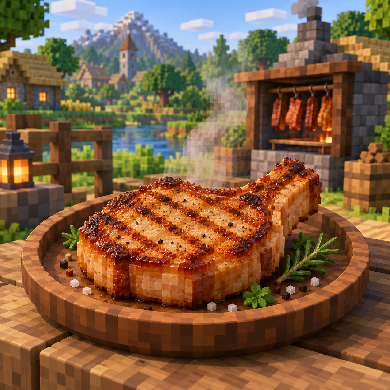 Illustration of the cube world of cooked pork chops