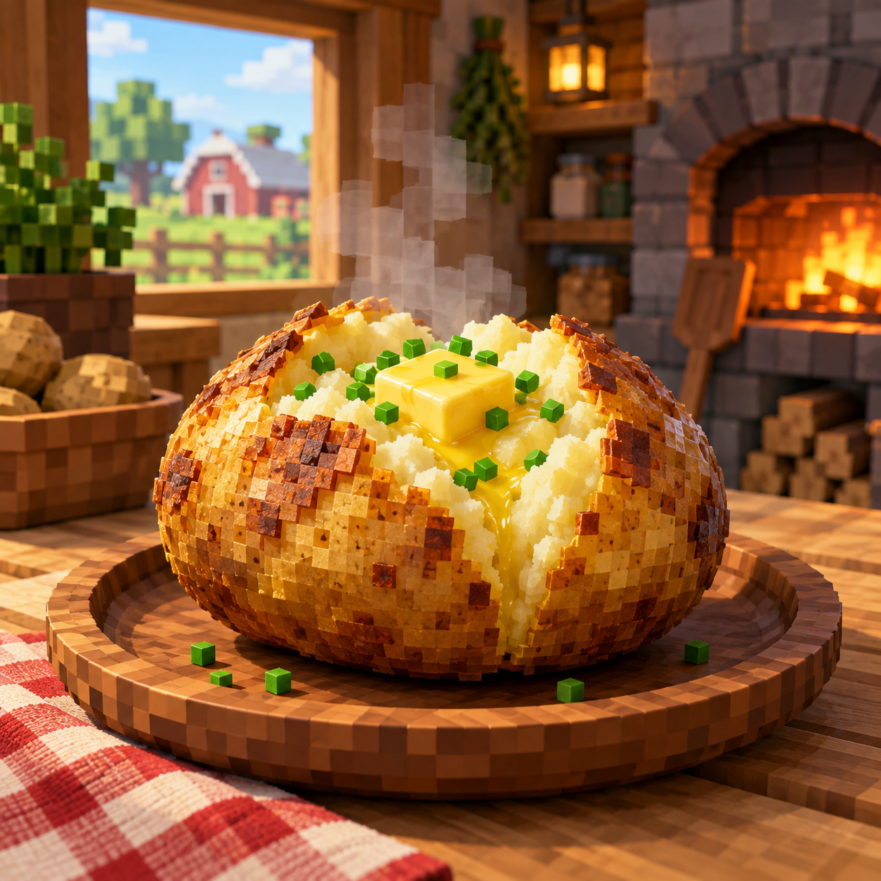 Illustration of the cube world of baked potatoes
