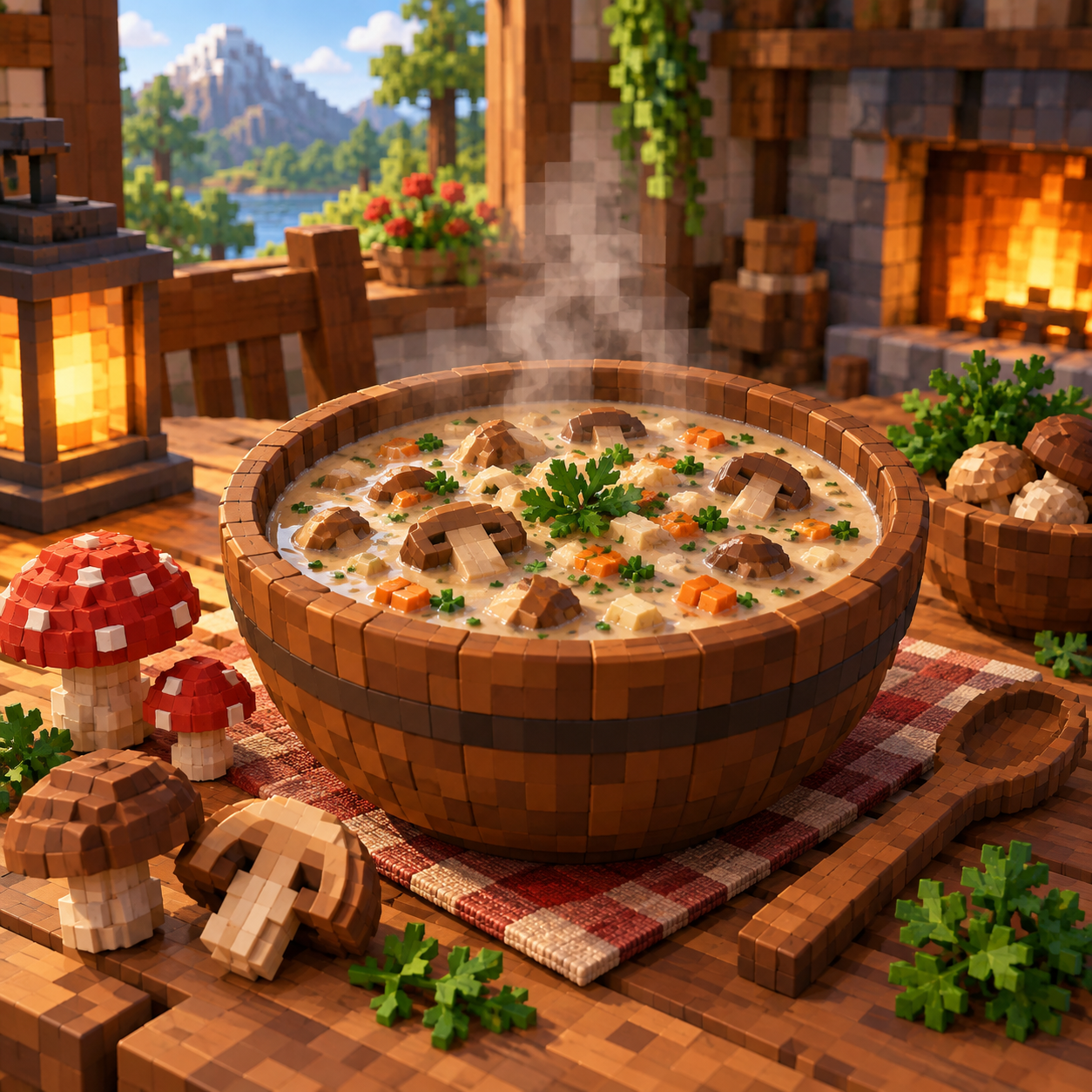 An illustration of the square world of mushrooms.