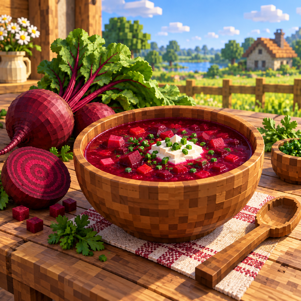 Cube world illustration of beet soup