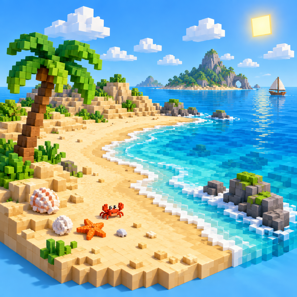 Beach block world illustration