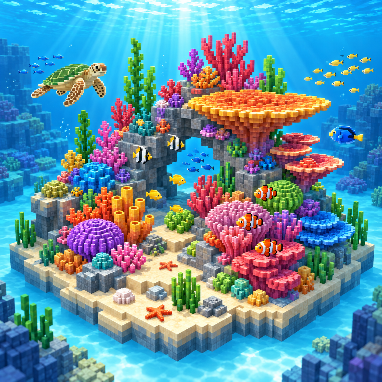 Coral reef block world illustration