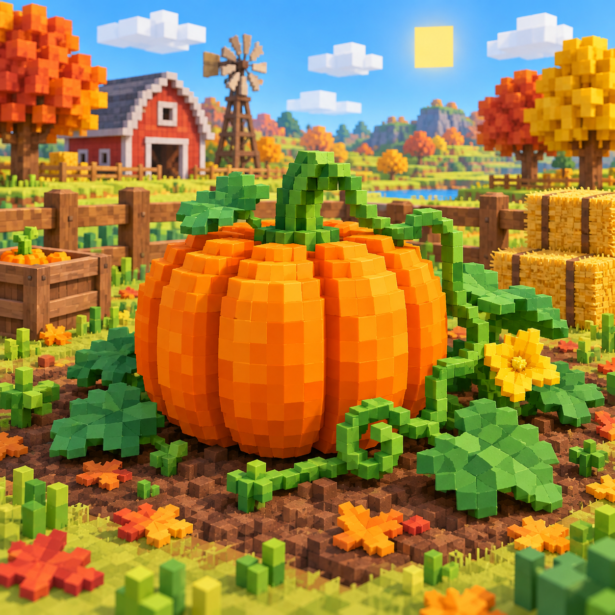 Pumpkin block world illustration