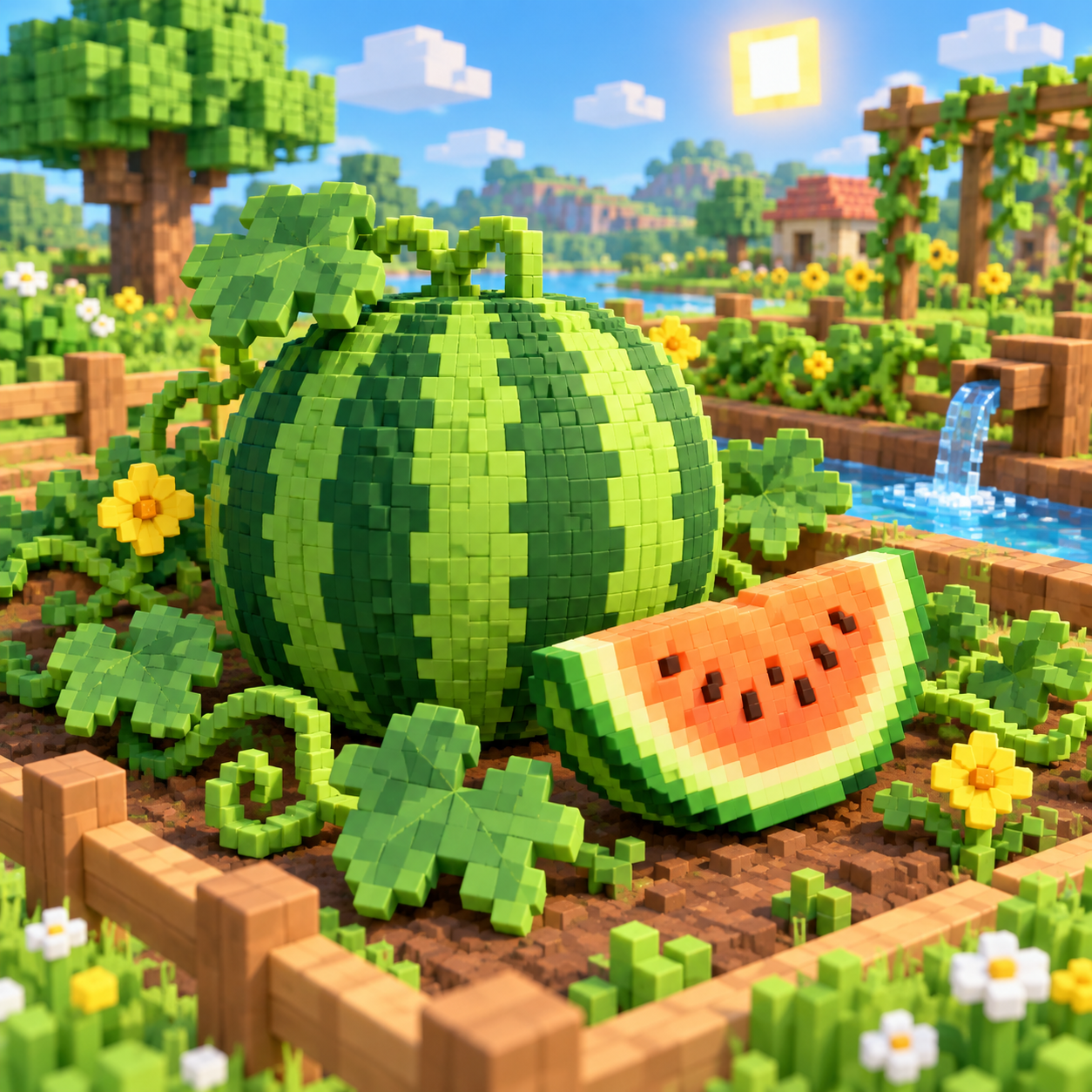 An illustration of the square world of a watermelon.