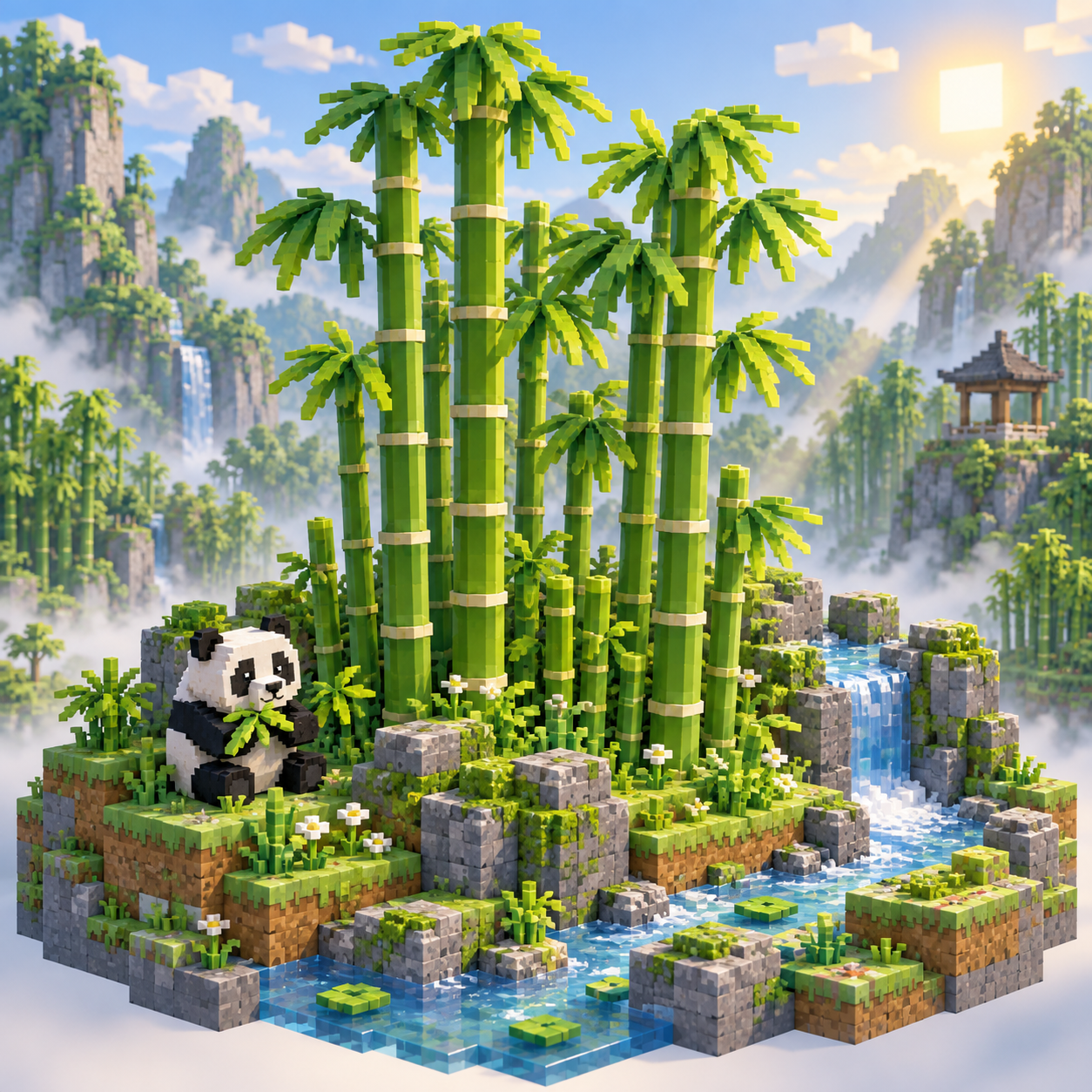 Bamboo cube world illustration