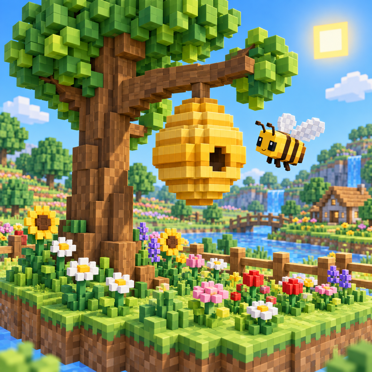An illustration of the square world in the beehive.
