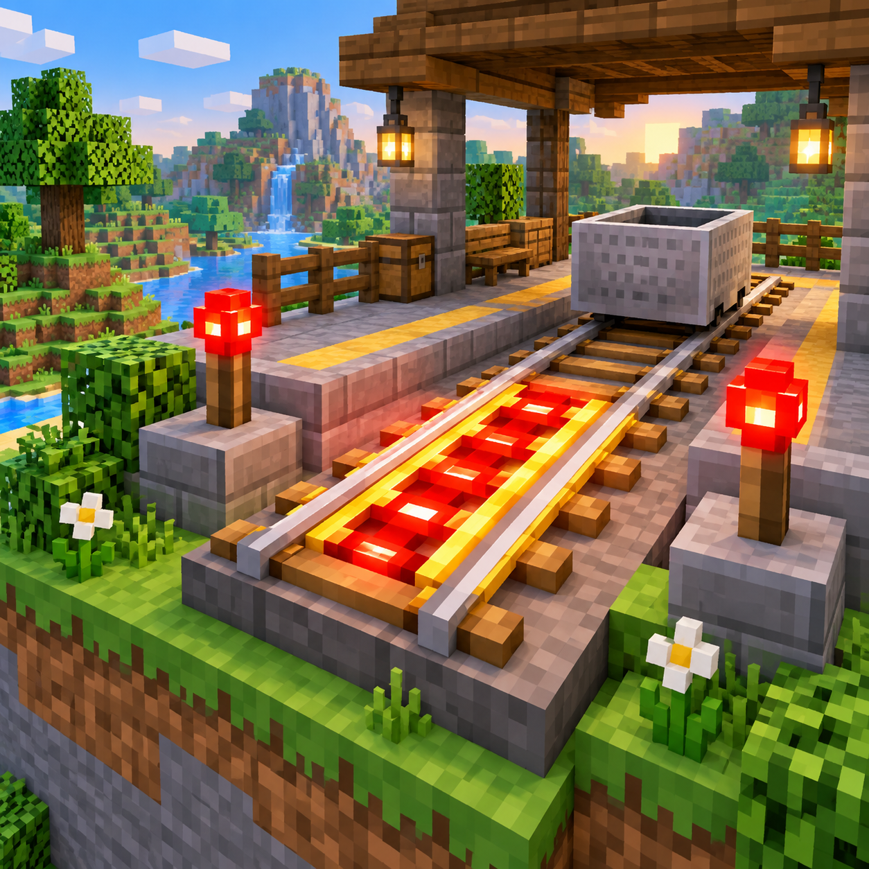 Illustration of the block world of powered rails