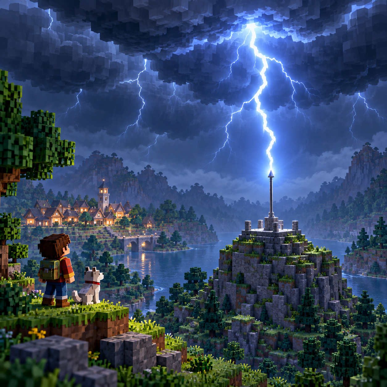 An illustration of the world of diamonds from lightning.