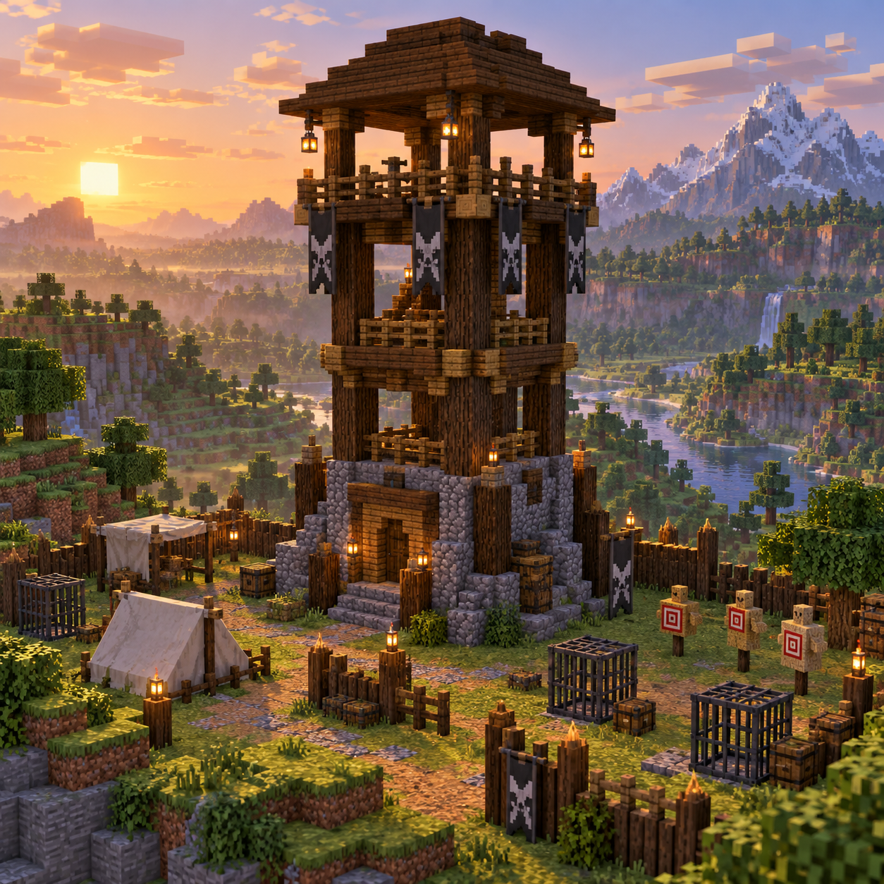 Block world illustration of Pillager Outpost