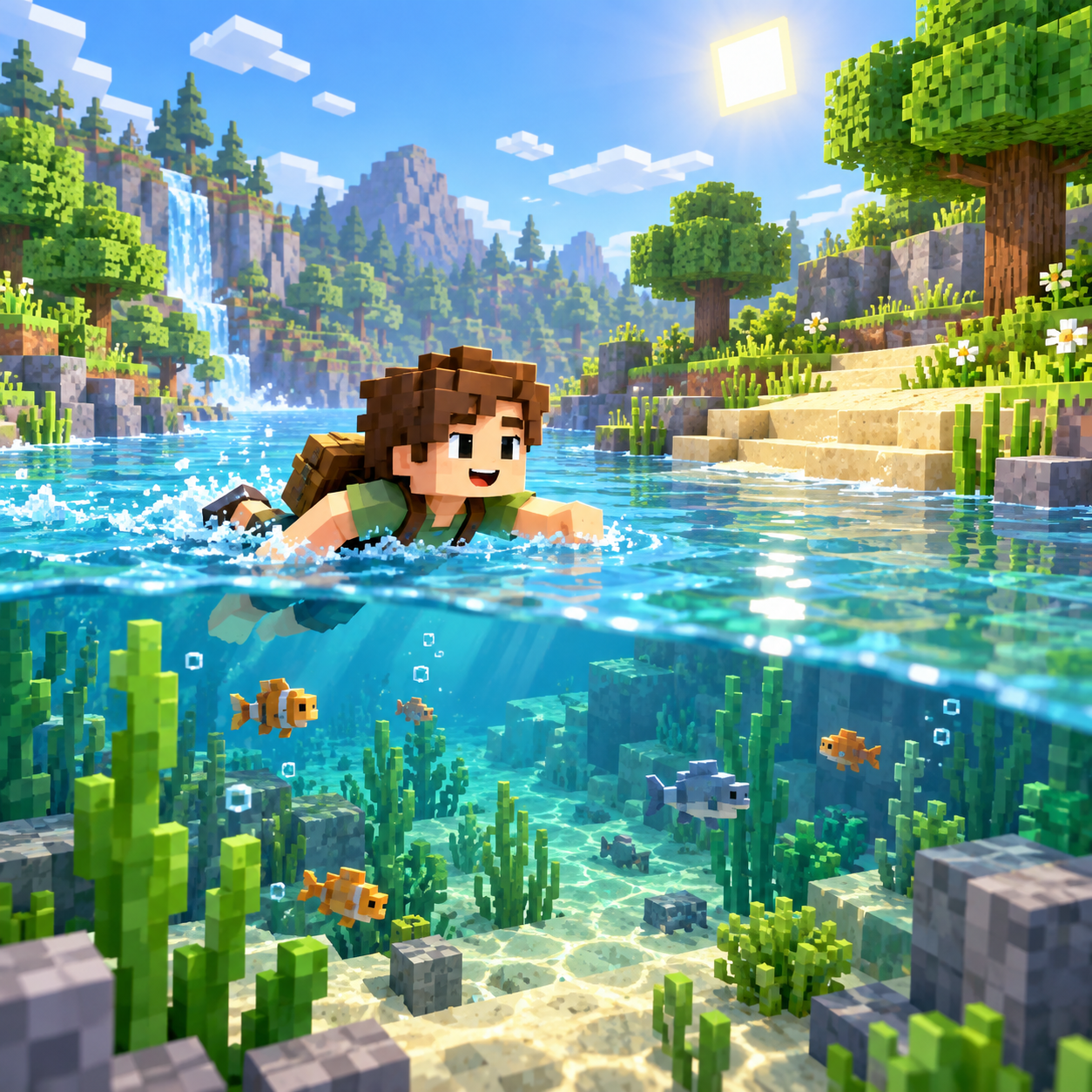 Swimming block world illustration