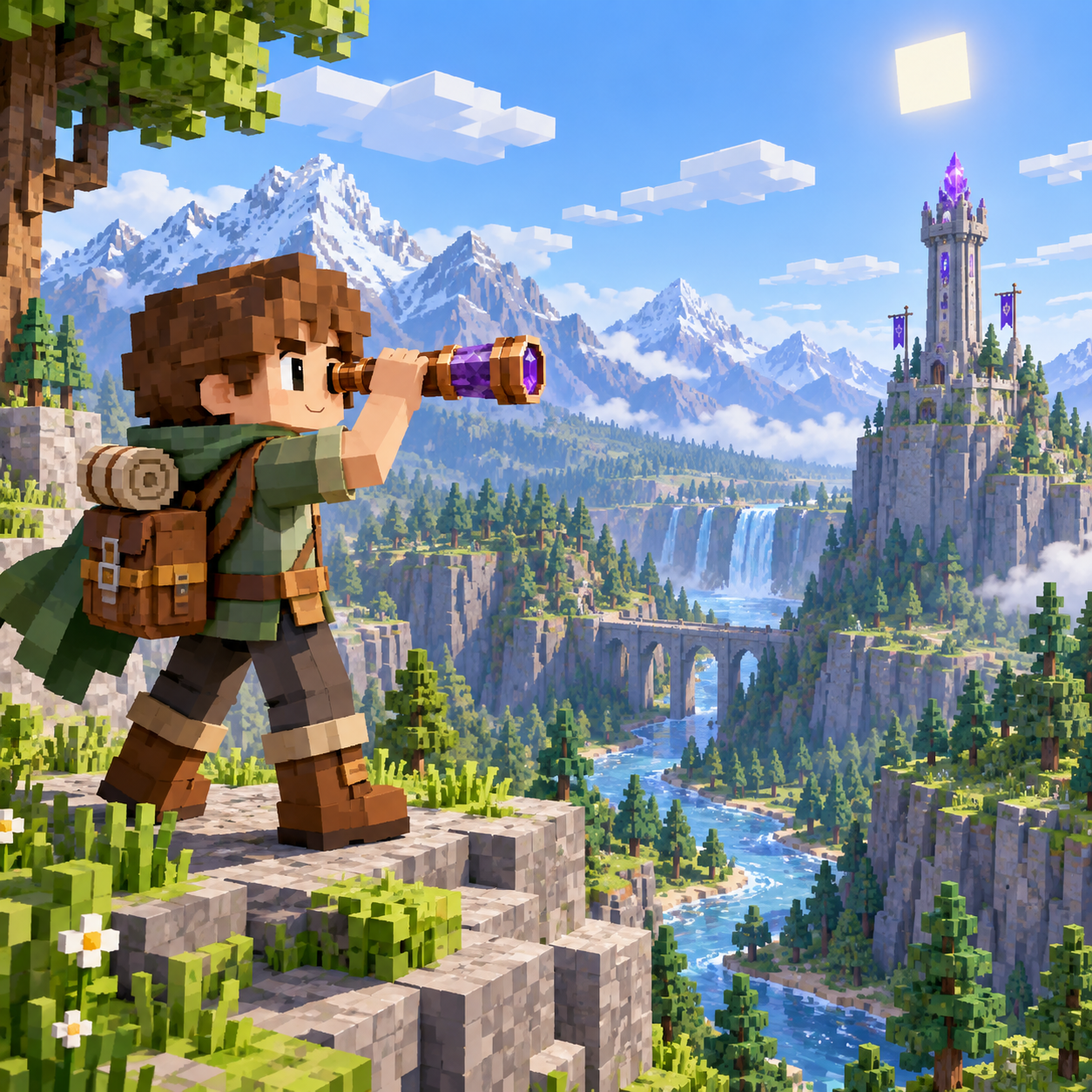 Telescope block world illustration