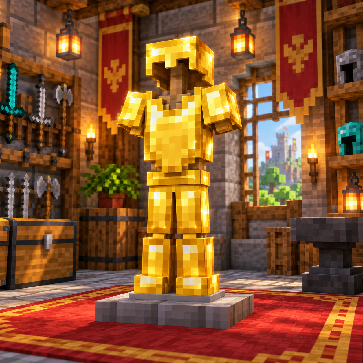 An illustration of the square world of gold armor.