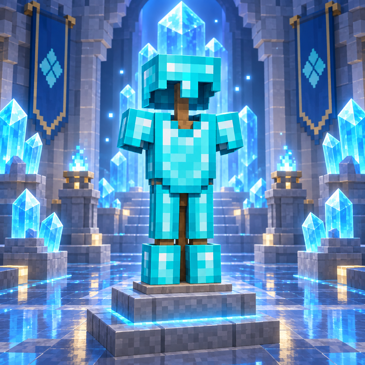 An illustration of the square world of diamond armor.