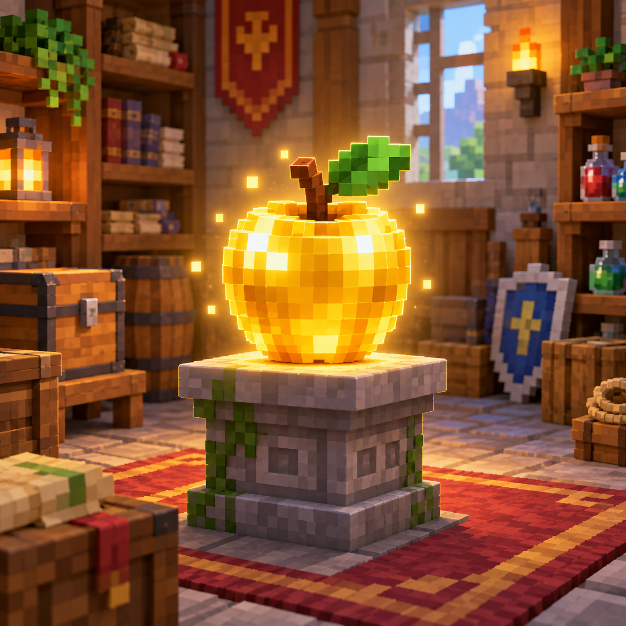 An illustration of the square world of golden apples.