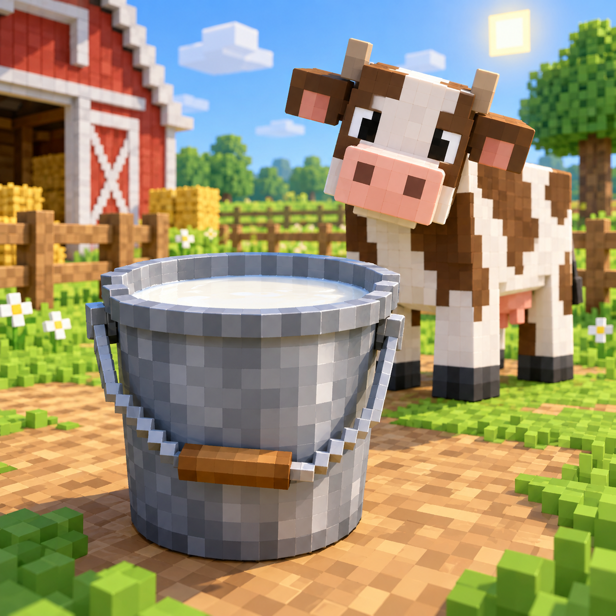 Illustration of the cube world of the milk bucket
