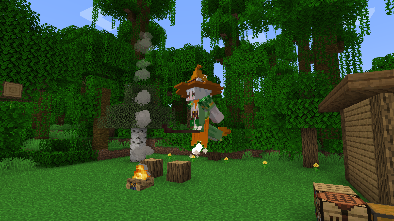 In actual operation of Minecraft 1.20, the witch flies on a horizontal broom