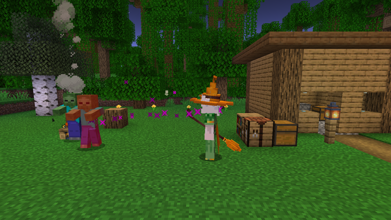 In the actual Minecraft game, witches use purple magic to attack zombies at night