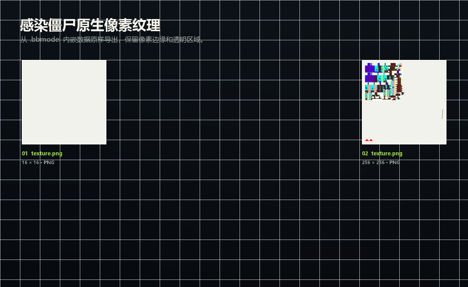 感染僵尸 Blockbench 模型的两张原生像素纹理总览