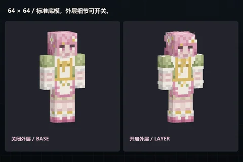 Pink Daisy 64×64 skin with standard overlays off and on