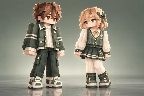 Sage Atelier · Couple artwork with layered hair, soft studio light and floor reflections