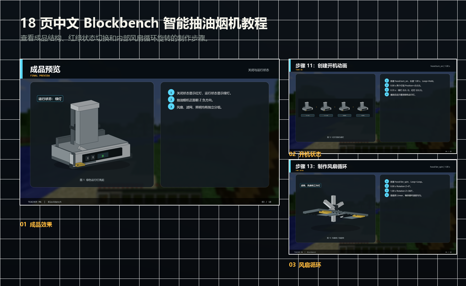 智能抽油烟机 18 页中文 Blockbench 动画教程内容总览