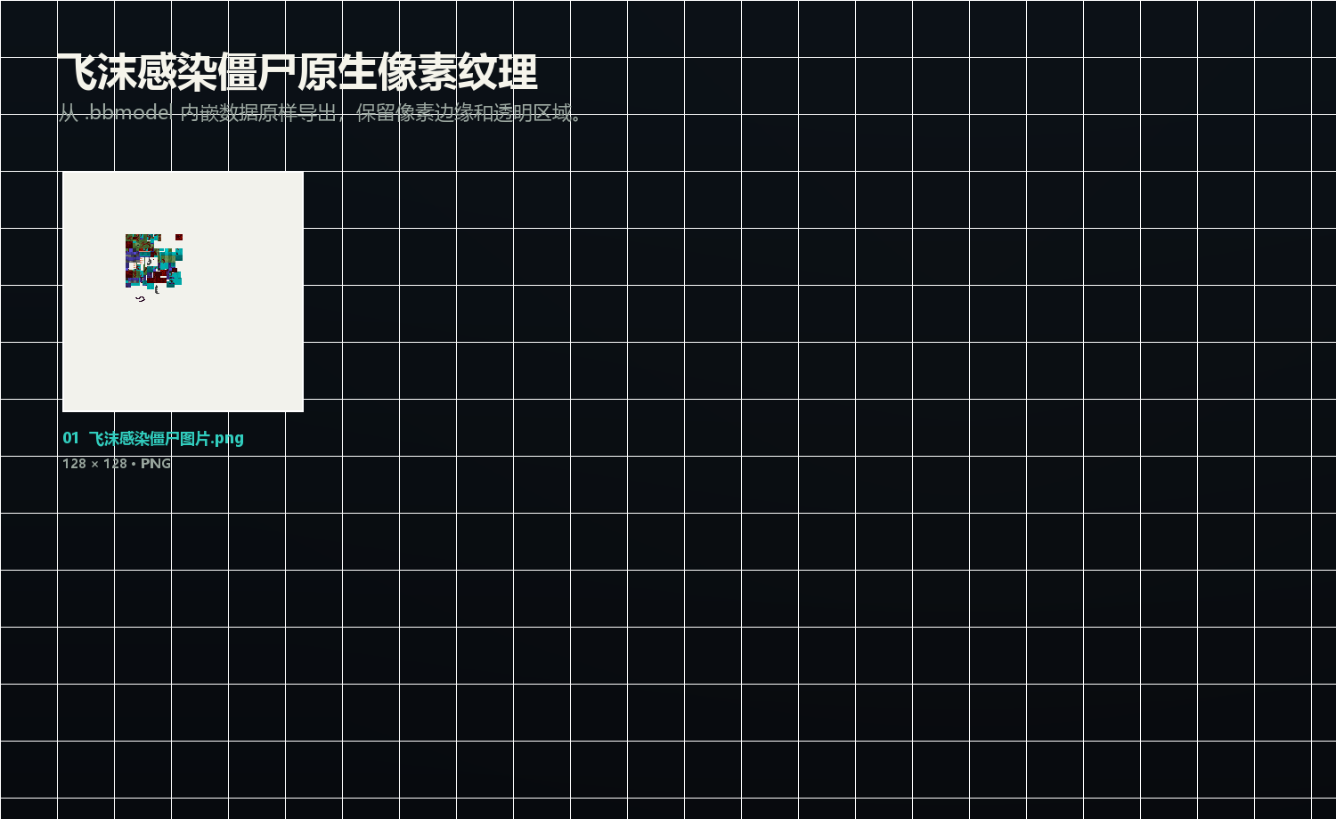 飞沫感染僵尸 Blockbench 模型的 128 × 128 原生像素纹理总览