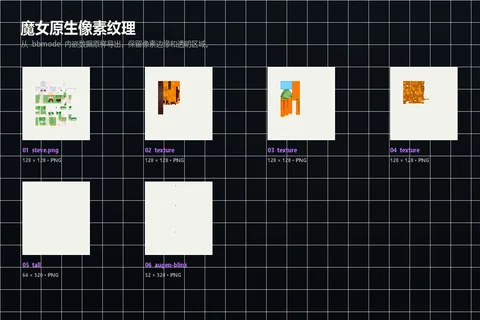 魔女 Witch Blockbench 模型的六张原生像素纹理总览