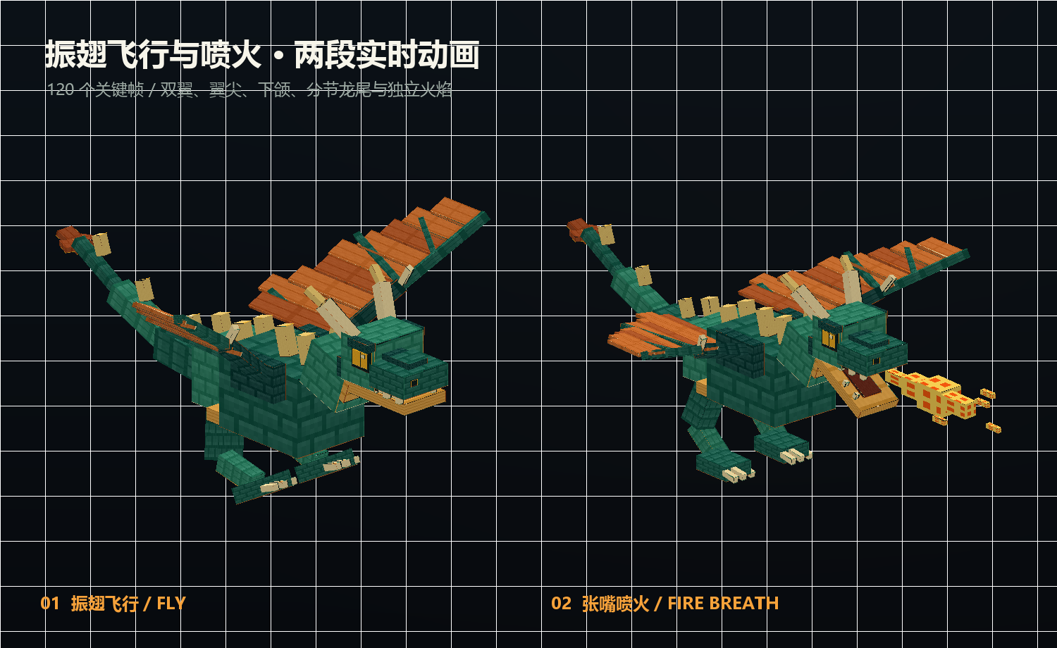 Flying wing flight postures of the Fai-Long creature and animated frame preview.