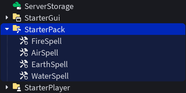 把工具放进 StarterPack 的 Explorer 截图