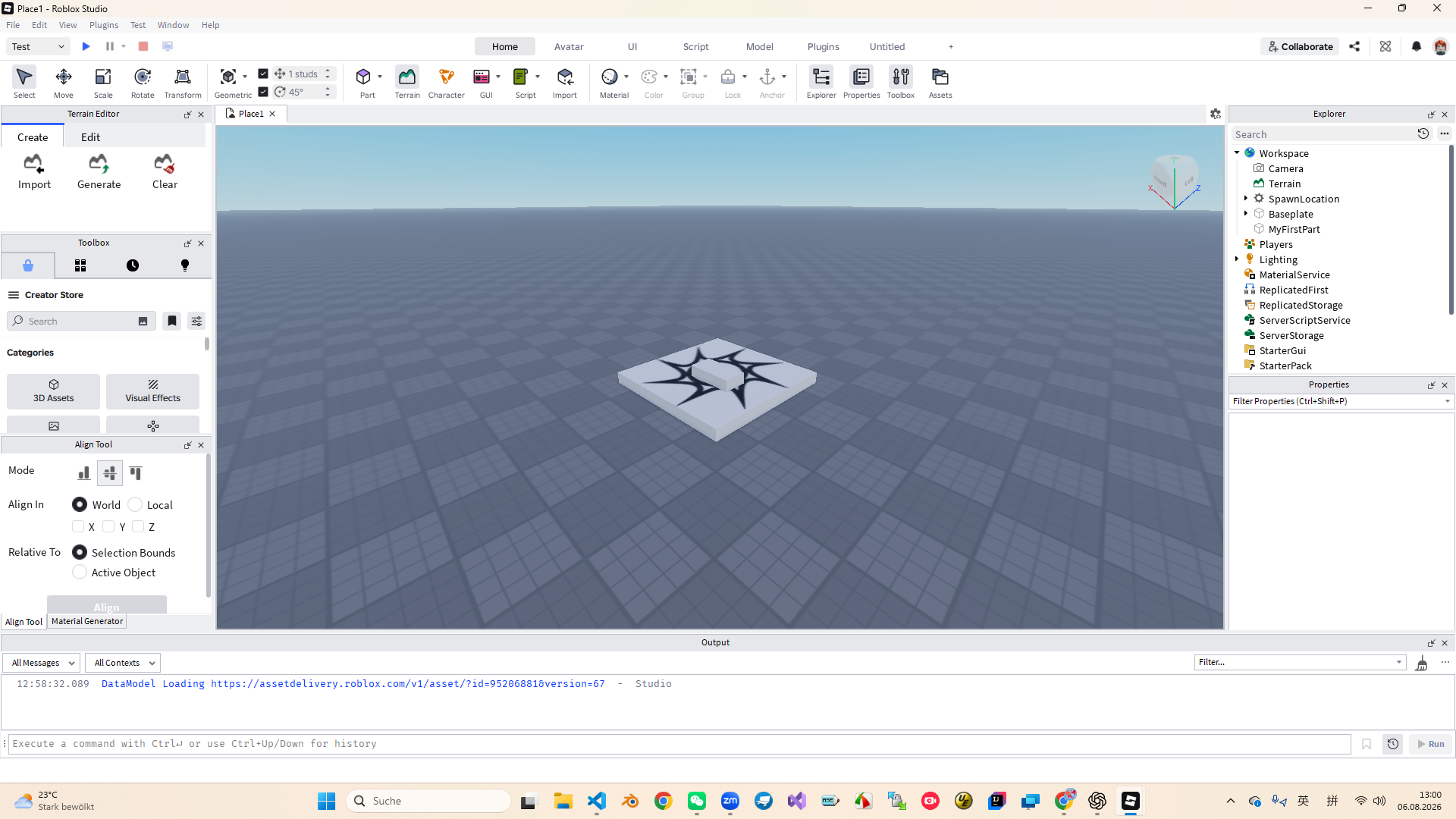Roblox Studio 中 Part 已重命名为 MyFirstPart